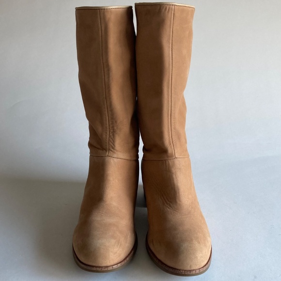 UGG Tan Suede Genuine Sheepskin Leather Rubber Outsole Mid Calf Boots size 8 - Picture 6 of 16